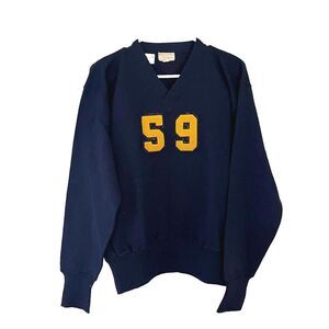 Vtg 50s Shea Sporting Navy Blue Sweater 44 V Neck Collegiate #59 Pullover XL?